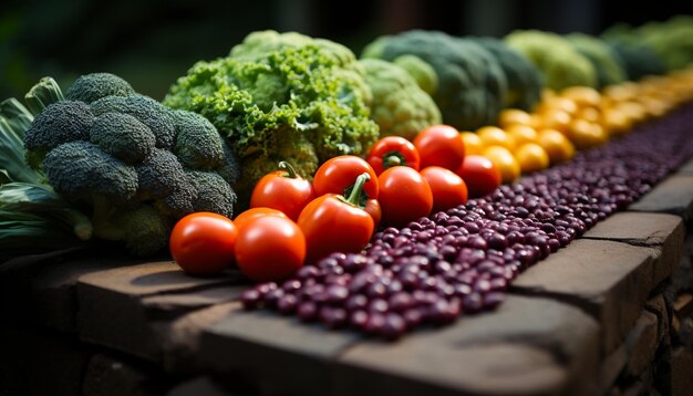 写真 新鮮な野菜と果物 - 自然の健康でカラフルな豊富さ - 人工知能によって生成された