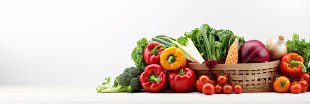 Fresh vegetables in basket isolated on white background