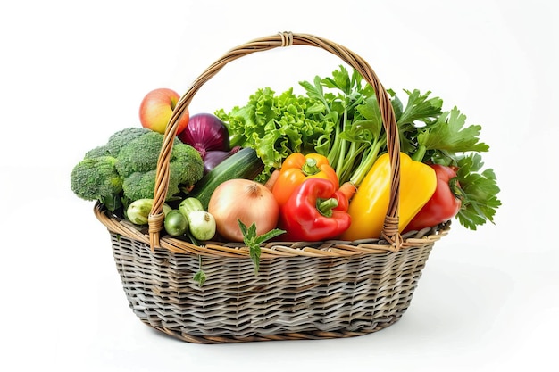 Fresh vegetables in basket isolated on white vegetable