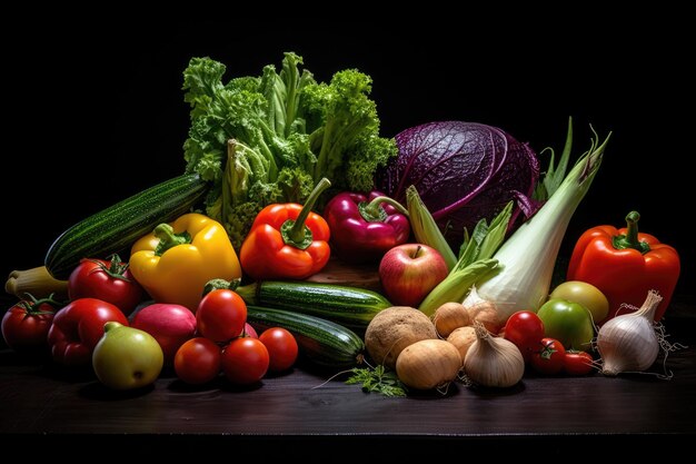 Fresh Vegetables On Black Background For Cooking Photorealism