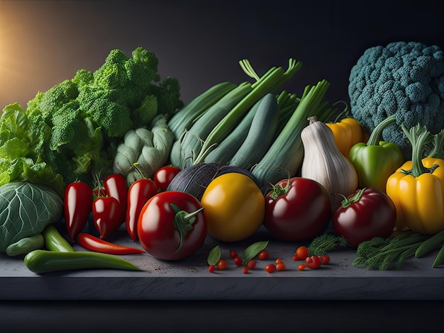 Fresh Vegetables on Chalk Background ai generative