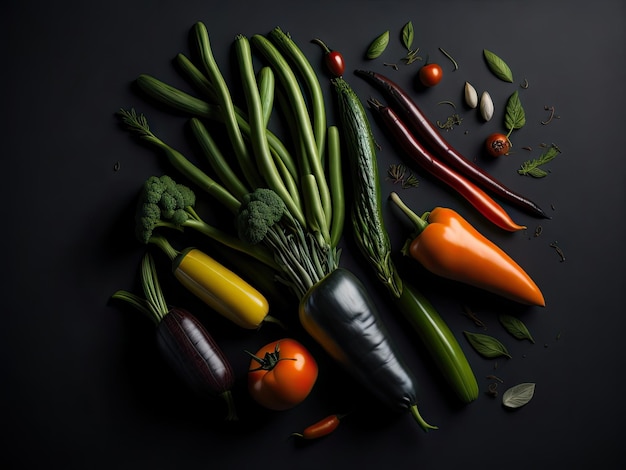 Fresh Vegetables on Chalk Background ai generative