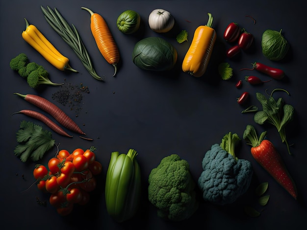 Fresh Vegetables on Chalk Background ai generative