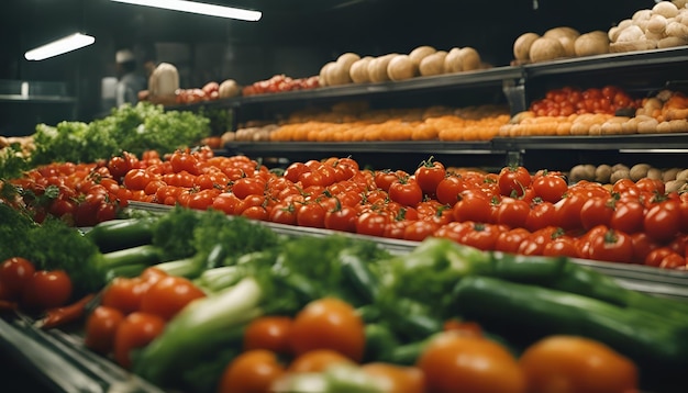 Photo fresh vegetables on the counter in the supermarket horizontal photo