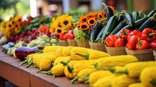 fresh vegetables and flowers in the market