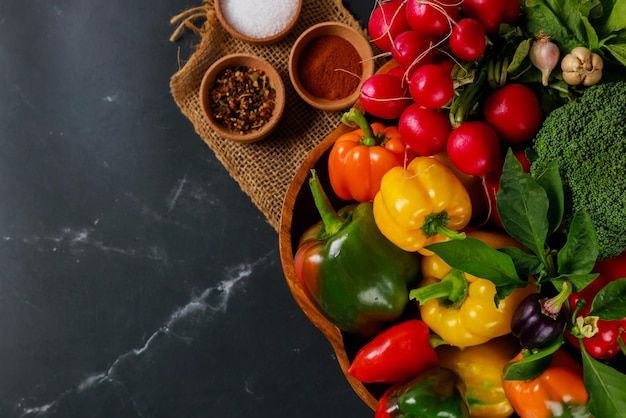 Fresh vegetables from farm in the top view