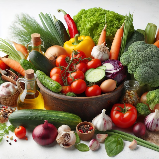 Fresh vegetables from the garden on a white background