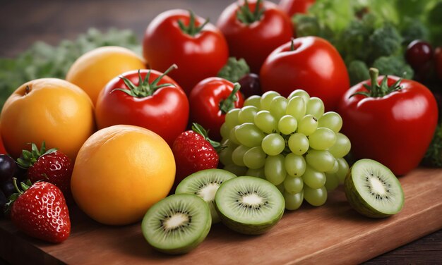 Fresh vegetables and fruits Background created by artificial intelligence