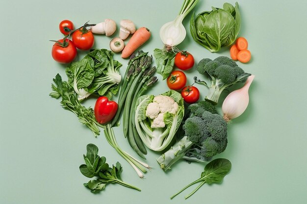 Fresh vegetables on a green background