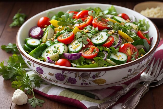 Photo fresh vegetables and herbs salad