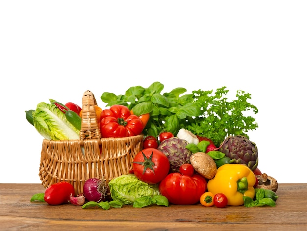 fresh vegetables and herbs shopping basket