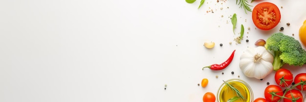Свежие овощи и травы на белом фоне, изображающие здоровое питание или свежие ингредиенты приготовления пищи