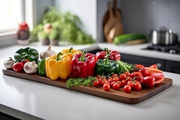 Foto verdure fresche appena comprate in un supermercato e messe su un bancone della cucina