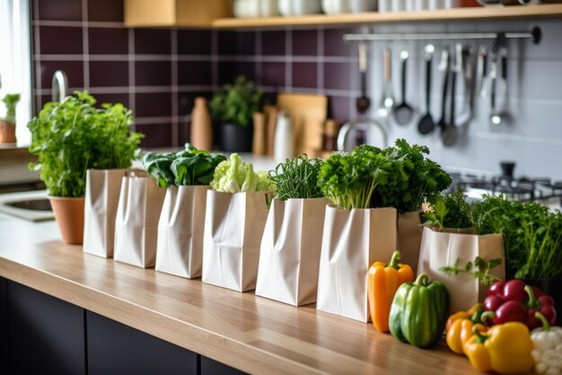 Photo fresh vegetables on the kitchen counter