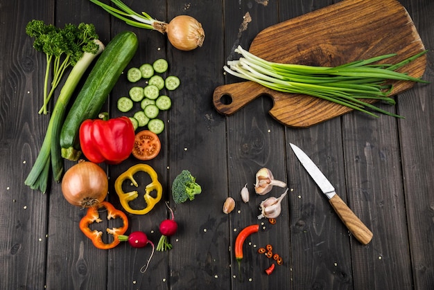 fresh vegetables and knife