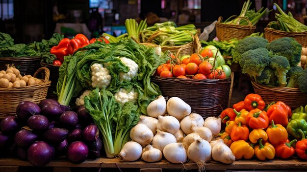 fresh vegetables on market stall