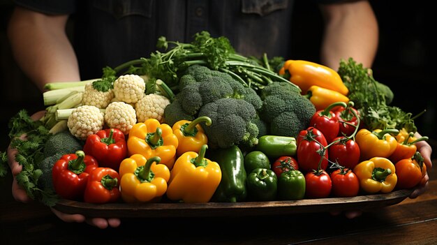 写真 新鮮な野菜のパックを手に 野菜パックを握る