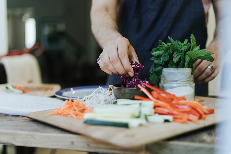 Photo fresh vegetables prepared for summer rolls