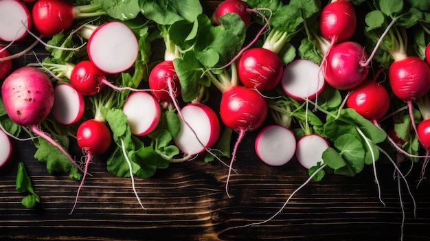 Photo fresh vegetables red organic vegetarian radish healthy nature green plant raw food