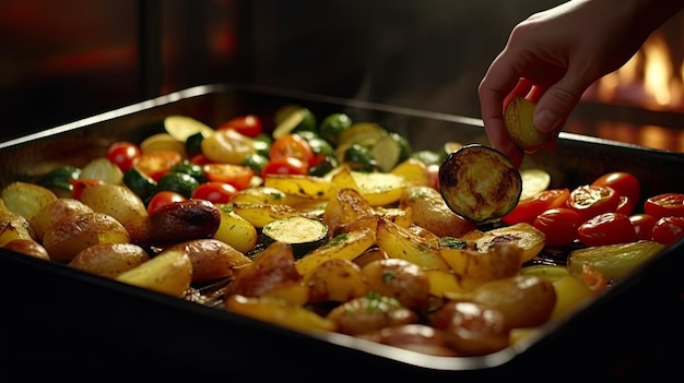Fresh vegetables roasting in the oven