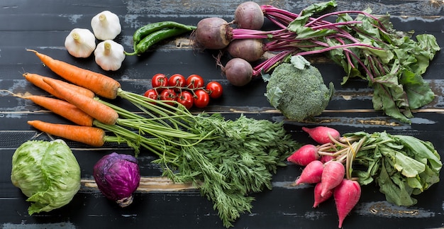 Fresh vegetables on a rustic table