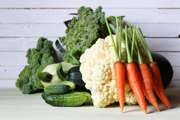 Fresh vegetables rustic wooden background