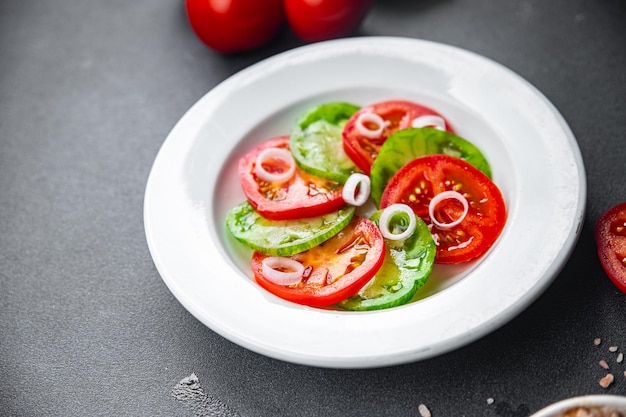 fresh vegetables salad red tomato and green tomato dish healthy meal food snack on the table