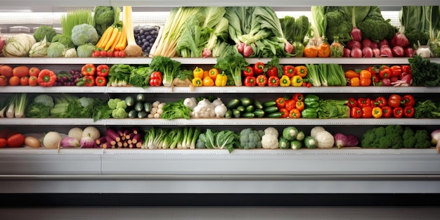 Fresh vegetables on a shelf in a supermarket for background