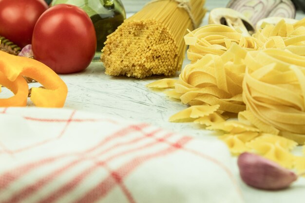 Fresh vegetables and spices for cooking pasta