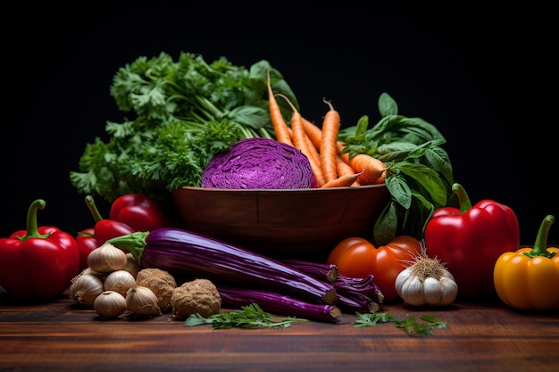 Fresh Vegetables and Spices on Wood