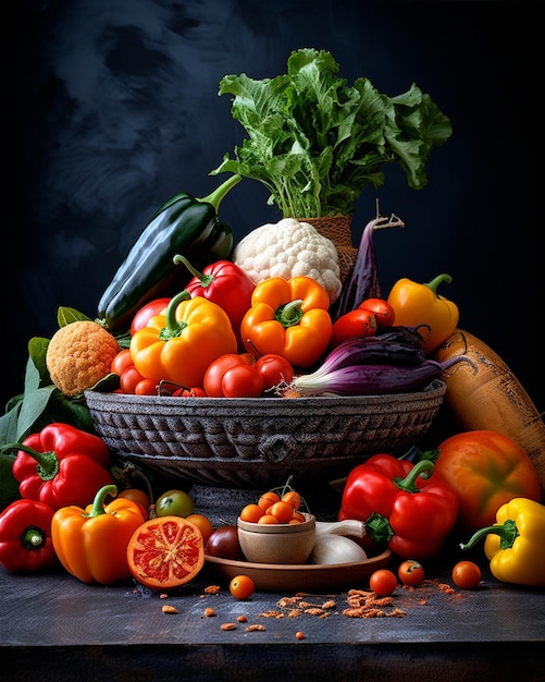 Fresh Vegetables Spread on Table