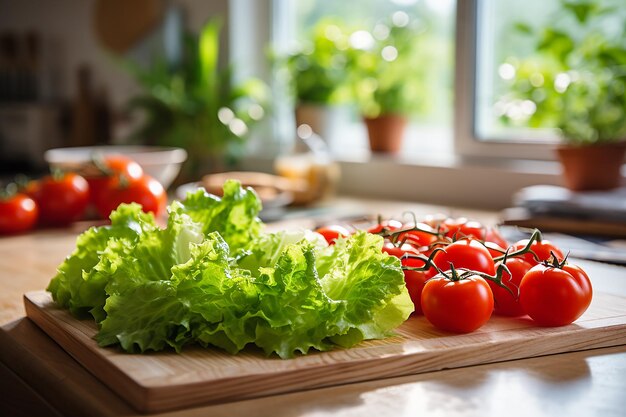 Fresh vegetables on the table in the kitchen Healthy food concept