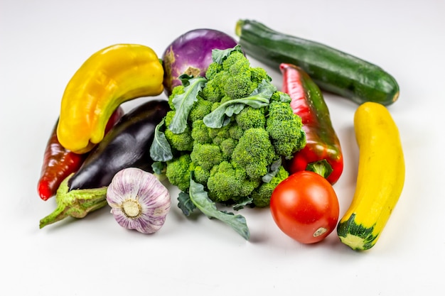 Fresh vegetables on a white background. Healthy eating.