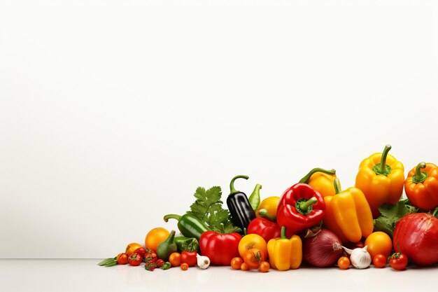 Fresh vegetables on white background with copy space Healthy food concept