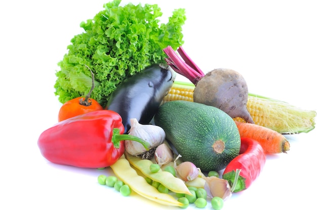 Fresh vegetables on the white background