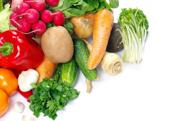 Fresh vegetables on the white background