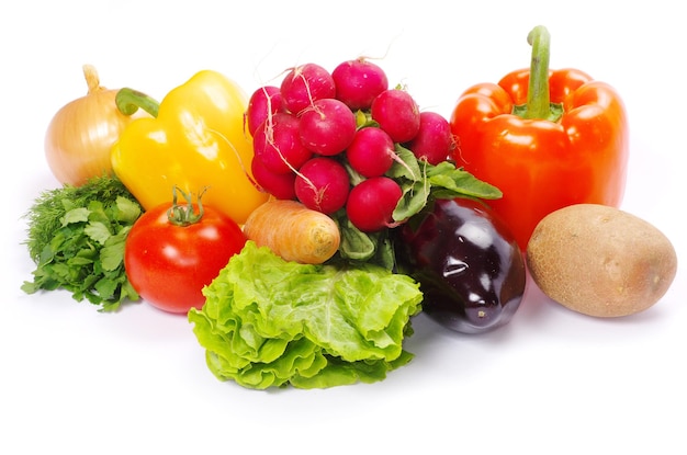 Fresh vegetables on the white background