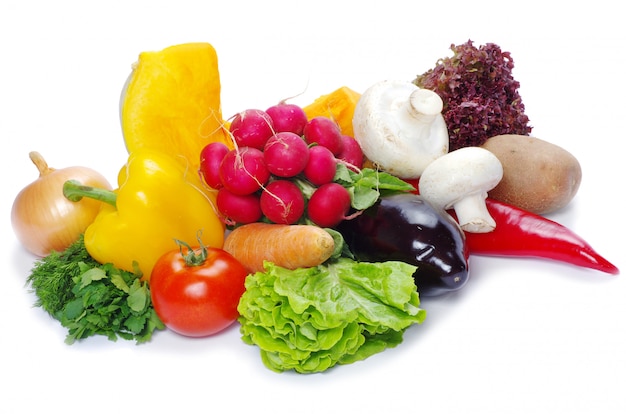 Fresh vegetables on the white background