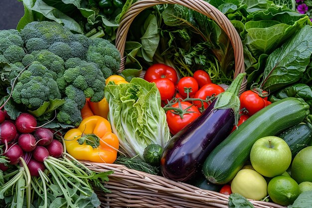 Foto verdure fresche in un cesto di fiocco biologico