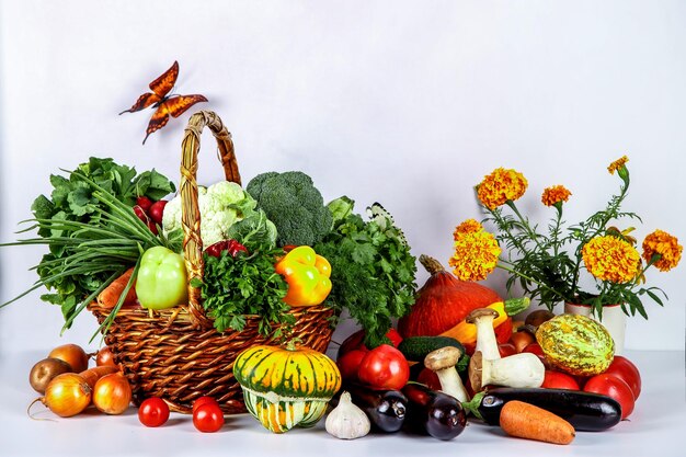 Fresh vegetables in a wicker basket