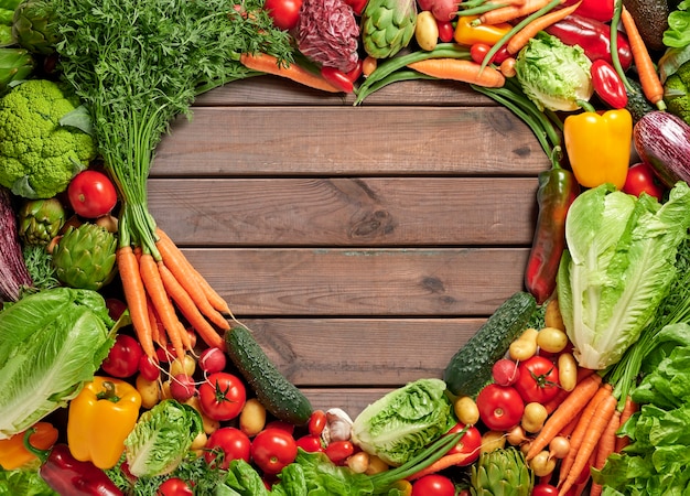 Fresh vegetables with heart shaped copy space, healthy food concept