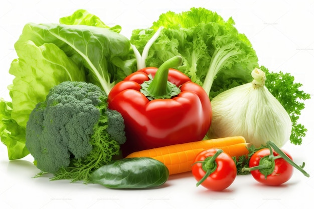 Fresh vegetables with leaf lettuce Isolated on white background