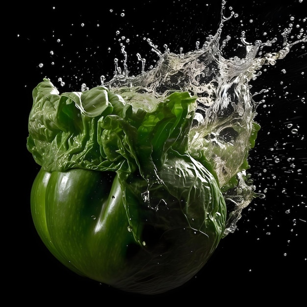 Fresh vegetables with water splash on dark background Healthy food concept