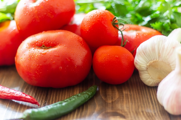 Fresh vegetables on wood