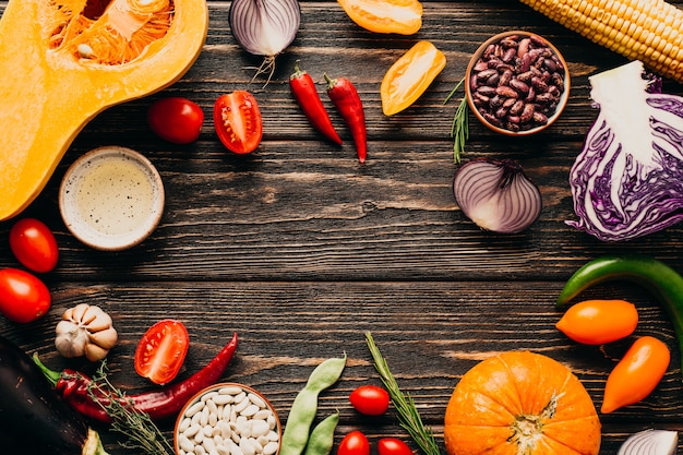 Fresh Vegetables on a Wooden Background