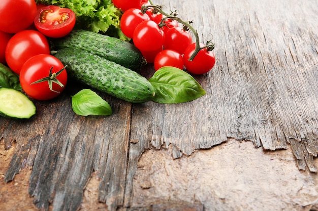 Fresh vegetables on wooden background