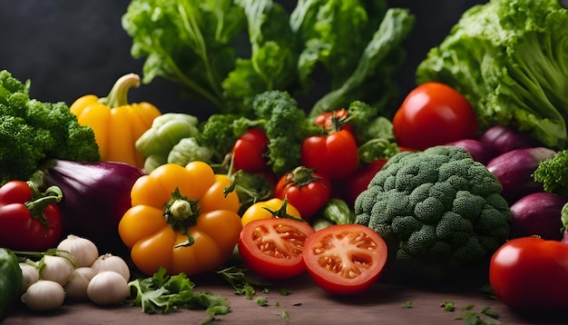 Foto verdure fresche su tavolo di legno sfondo alimentare sano concetto di dieta