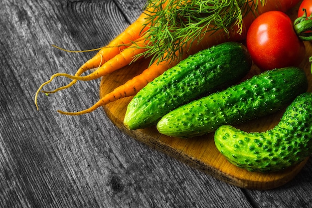 Fresh vegetables on wooden vintage table