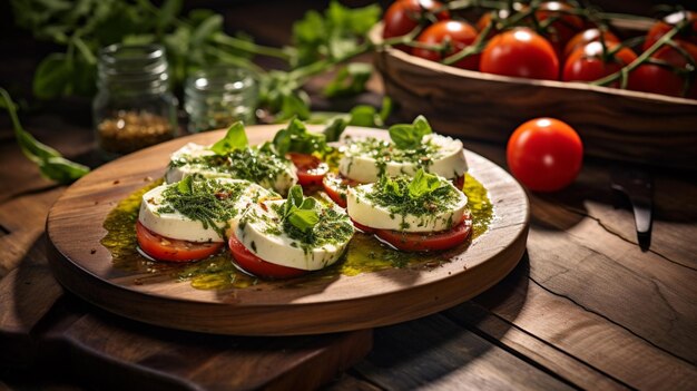 Fresh vegetarian meal with mozzarella tomato and herb