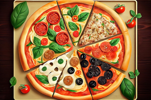 Fresh vegetarian pizza on light blue background Generative Ai